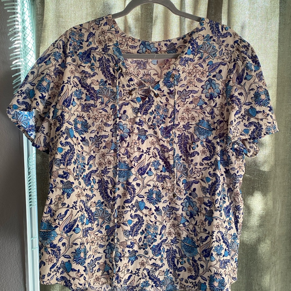 Knox Rose Blue and White Boxy Blouse